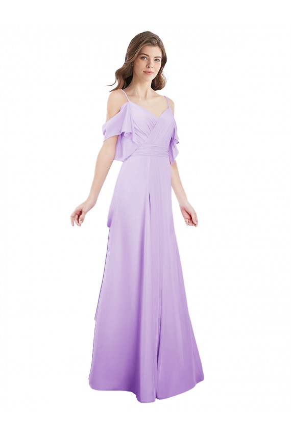 Long Cold Shoulder Soft Chiffon Lilac A-Line Formal Dress / Bridesmaid Dress Canberra