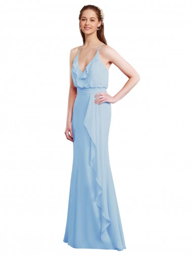Long Sleeveless Soft Chiffon Light Sky Blue Mermaid Bridesmaid Dress Canberra