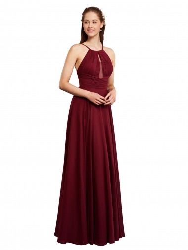 Long Sleeveless Chiffon Burgundy A-Line Bridesmaid Dress / Evening Dress Canberra