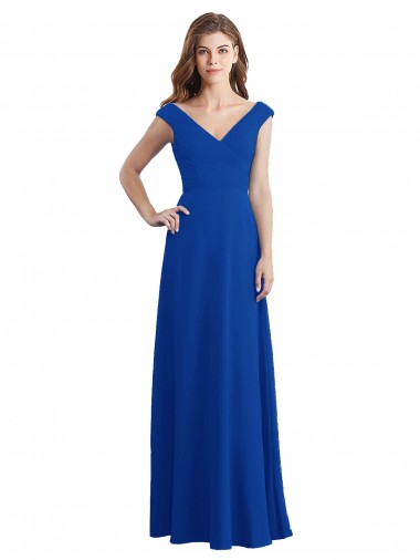 Long Sleeveless Chiffon Royal Blue V-Neck A-Line Bridesmaid Dress / Evening Dress Canberra
