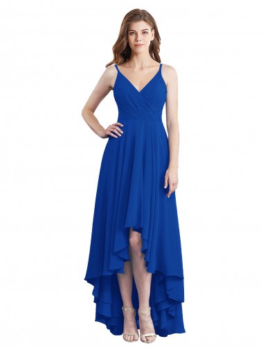 Long Sleeveless Soft Chiffon Royal Blue A-Line High Low Bridesmaid Dress Canberra