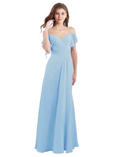 Long Cold Shoulder Soft Chiffon Light Sky Blue A-Line Bridesmaid Dress Canberra