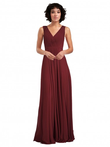 Long Sleeveless Soft Chiffon Burgundy A-Line Bridesmaid Dress Canberra
