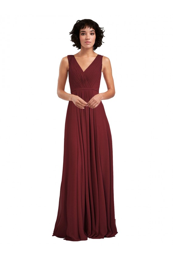 Long Sleeveless Soft Chiffon Burgundy A-Line Bridesmaid Dress Canberra