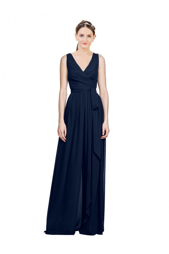 Long Sleeveless Chiffon Dark Navy A-Line Wedding Party Dress Canberra