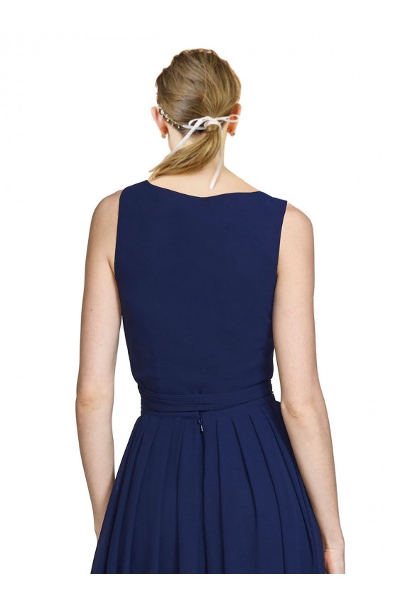 Long Sleeveless Chiffon Dark Navy A-Line Wedding Party Dress Canberra