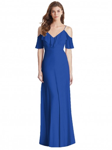 Long Cold Shoulder Soft Chiffon Royal Blue Trumpet Semi Formal Evening Dress / Bridesmaid Dress Canberra