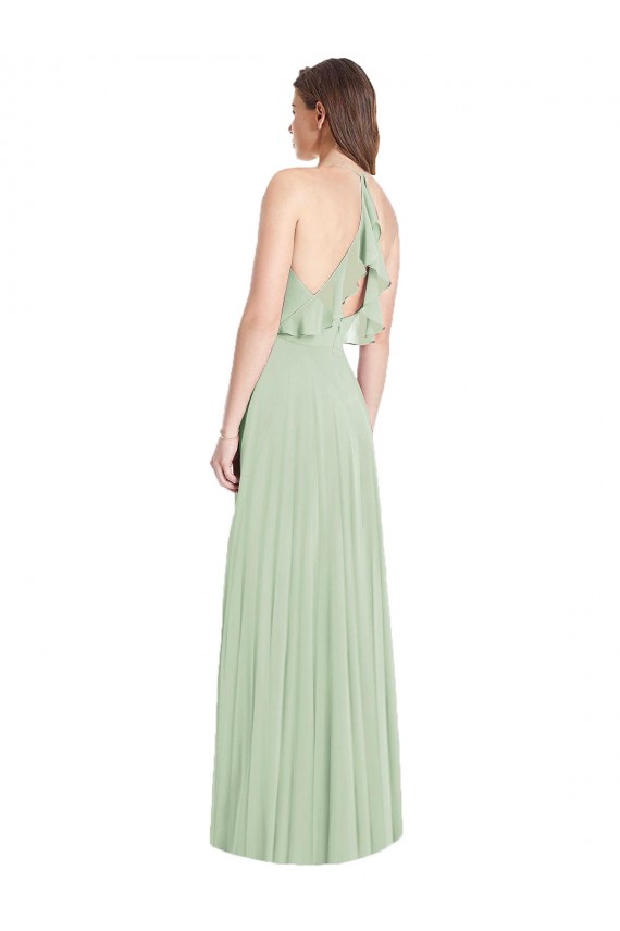 Long Cold Shoulder Soft Chiffon Sage Trumpet Semi Formal Evening Dress / Bridesmaid Dress Canberra