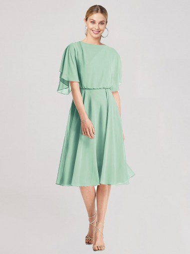 Knee Length Flutter Sleeves Soft Chiffon Mint Green A-Line Bridesmaid Dress Canberra