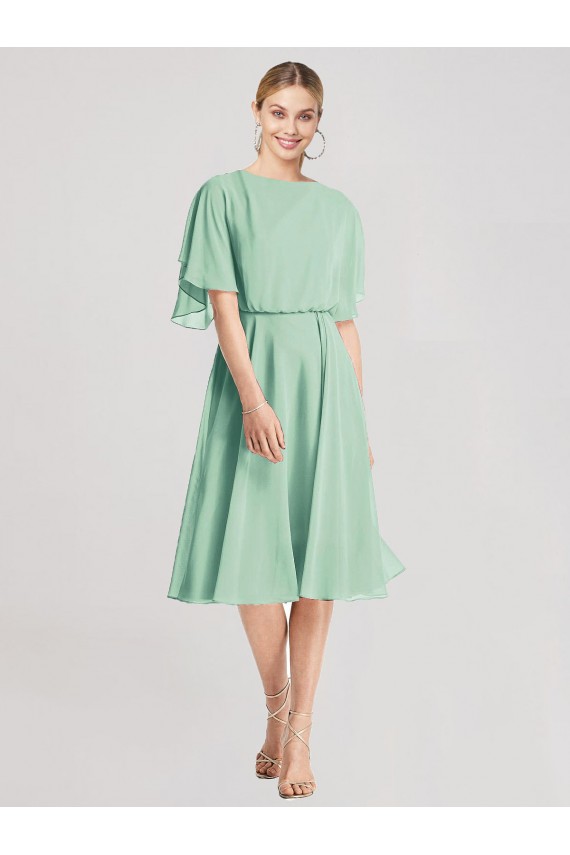 Knee Length Flutter Sleeves Soft Chiffon Mint Green A-Line Bridesmaid Dress Canberra