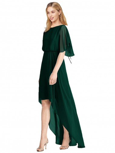 Flutter Sleeves Soft Chiffon Ever Green A-Line High Low Bridesmaid Dress Canberra