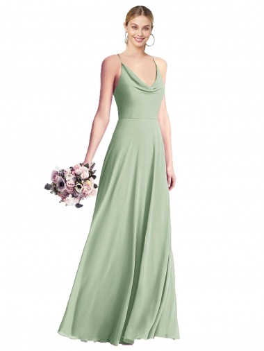 Long Sleeveless Chiffon Sage Spaghetti Straps A-Line Bridesmaid Dress / Evening Dress Canberra