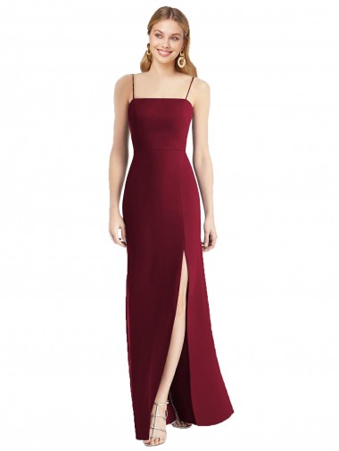 Long Sleeveless Soft Chiffon Burgundy Spaghetti Straps Trumpet Bridesmaid Dress Canberra