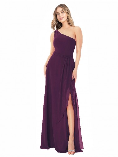Long Sleeveless Soft Chiffon Grape One Shoulder A-Line Formal Dress / Bridesmaid Dress Canberra