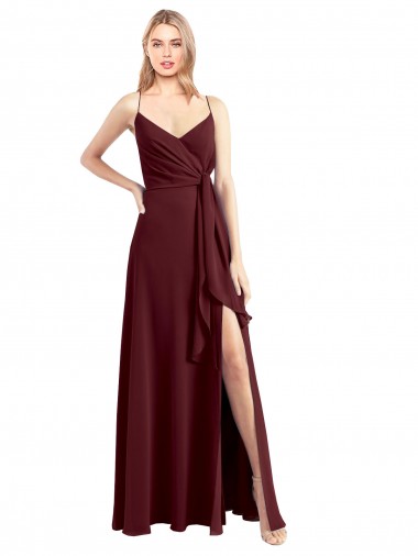 Long Floor Length Sleeveless Chiffon Burgundy Gold A-Line Bridesmaid Dress Canberra