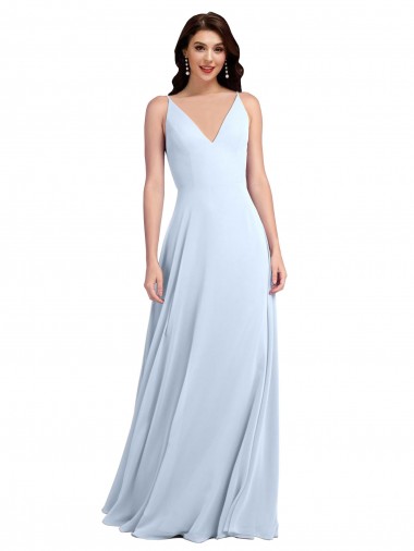 Long Sleeveless Soft Chiffon Light Sky Blue A-Line Evening Dress / Bridesmaid Dress Canberra