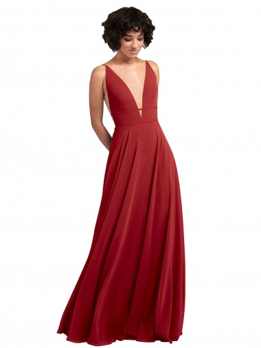 Long Sleeveless Lxue Chiffon Red A-Line Bridesmaid Dress Canberra