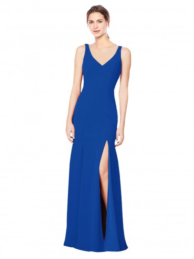 Long Sleeveless Chiffon Royal Blue Sheath Bridesmaid Dress / Evening Dress Canberra
