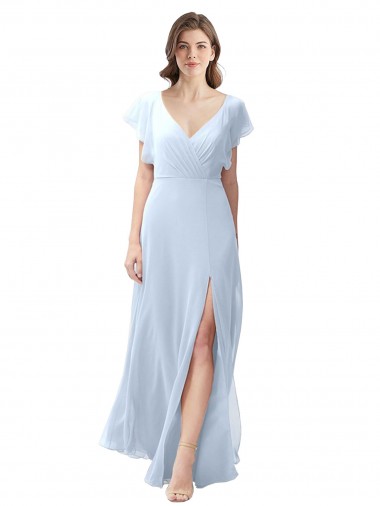 Long Flutter Sleeves Soft Chiffon Light Sky Blue A-Line Bridesmaid Dress / Formal Dress Canberra