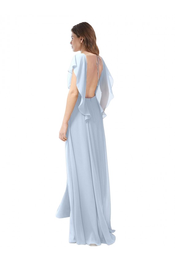 Long Flutter Sleeves Soft Chiffon Light Sky Blue A-Line Bridesmaid Dress / Formal Dress Canberra
