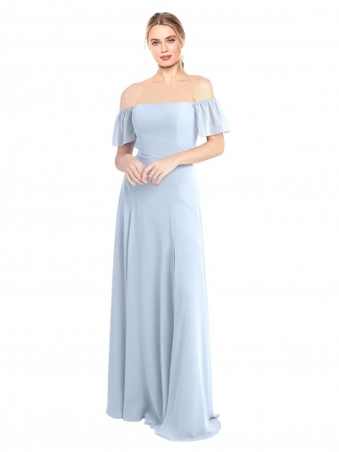 Long Flutter Sleeves Soft Chiffon Light Sky Blue A-Line Formal Dress / Bridesmaid Dress Canberra