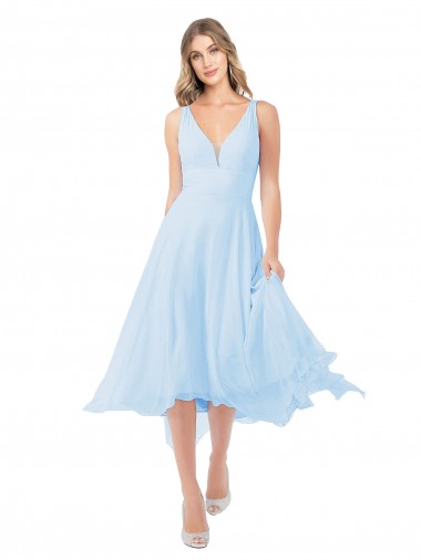 Midi Length Sleeveless Soft Chiffon Light Sky Blue A-Line Bridesmaid Dress Canberra