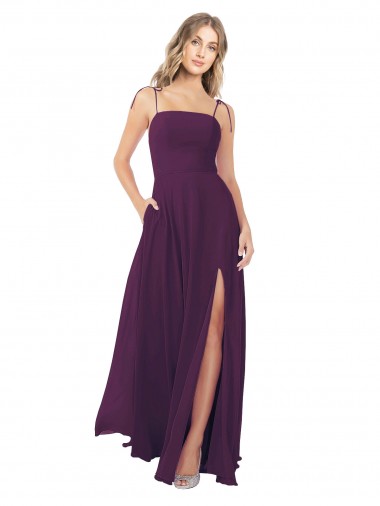 Long Sleeveless Soft Chiffon Grape Spaghetti Straps A-Line Bridesmaid Dress Canberra