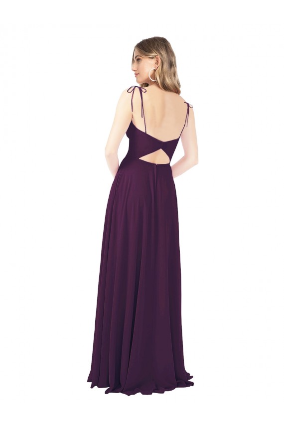 Long Sleeveless Soft Chiffon Grape Spaghetti Straps A-Line Bridesmaid Dress Canberra