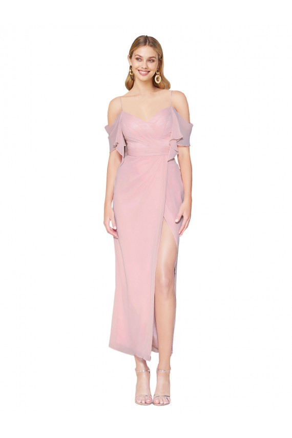 Knee Length Cold Shoulder Soft Chiffon Primrose Mermaid Formal Evening Gown / Prom Dress / Bridesmaid Dress Canberra