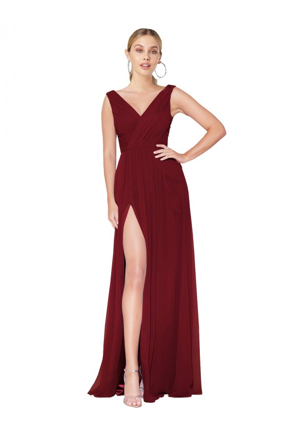 Long Sleeveless Soft Chiffon Burgundy A-Line Black Tie Evening Gown / Prom Dress / Bridesmaid Dress Canberra