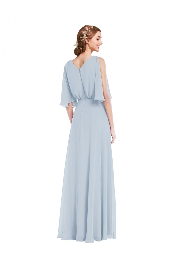Long Half Sleeves Soft Chiffon Sea Glass A-Line Evening Gown / Bridesmaid Dress Canberra