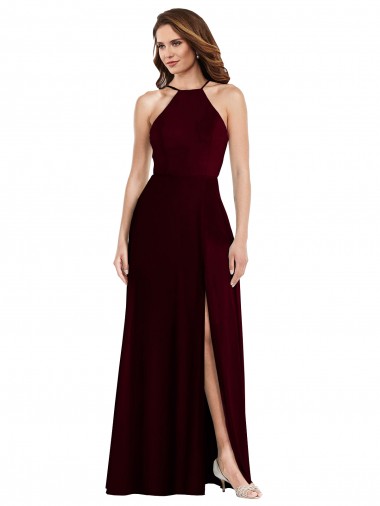 Long Sleeveless Soft Chiffon Burgundy Gold A-Line Semi Formal Evening Dress / Bridesmaid Dress Canberra