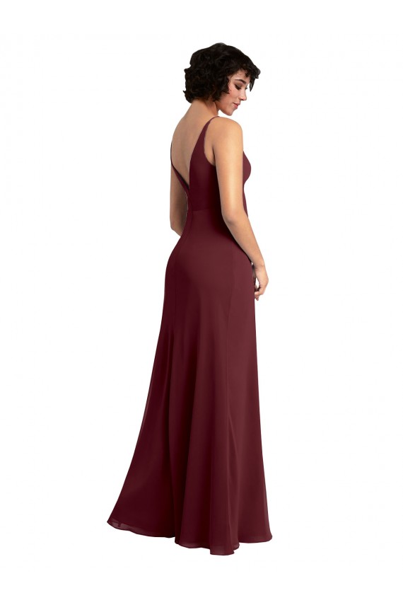 Long Sleeveless Soft Chiffon Burgundy Gold A-Line Bridesmaid Dress / Formal Dress Canberra