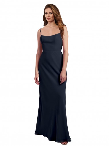 Long Sleeveless Soft Chiffon Dark Navy A-Line Evening Dress / Bridesmaid Dress Canberra