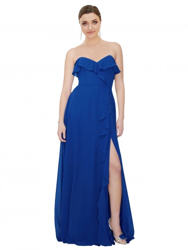 Long Sleeveless Soft Chiffon Royal Blue Sweetheart A-Line Bridesmaid Dress Canberra