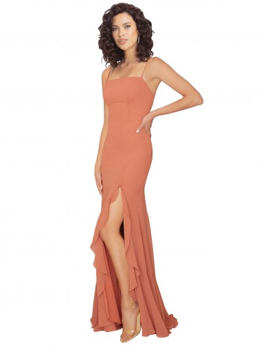 Long Sleeveless Soft Chiffon Rosewood Square Neck A-Line Bridesmaid Dress Canberra