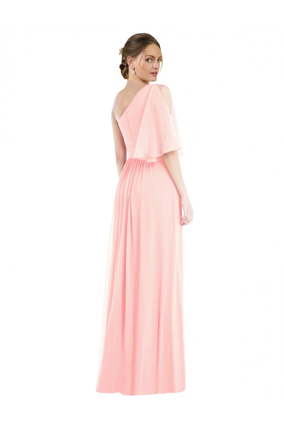 Long Bell Sleeves Soft Chiffon Pink A-Line Semi Formal Evening Dress / Bridesmaid Dress Canberra