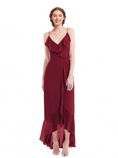 Long Sleeveless Soft Chiffon Burgundy A-Line High Low Evening Gown / Bridesmaid Dress Canberra