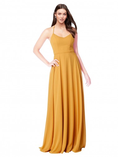 Long Sleeveless Soft Chiffon Saffron A-Line Formal Dress / Bridesmaid Dress Canberra