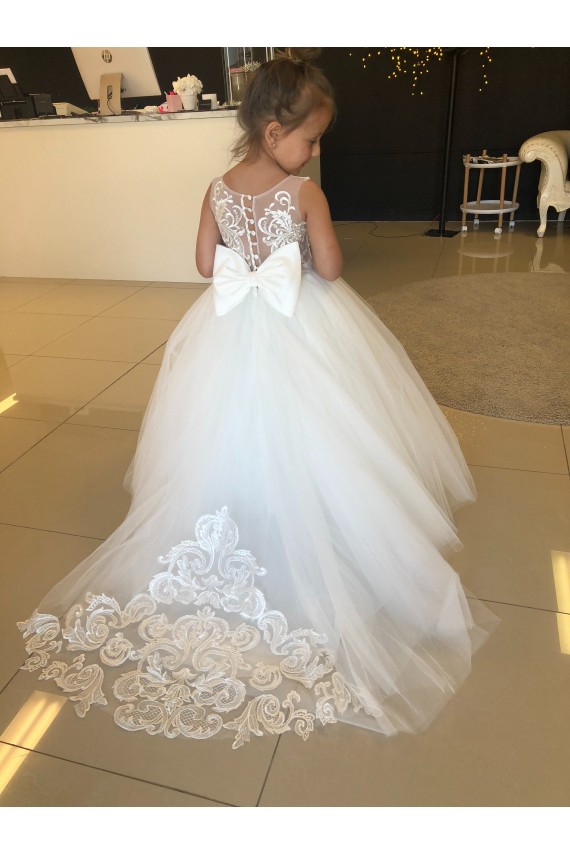 Chapel Train Sleeveless Tulle & Lace Champagne Ball Gown Flower Girl Dresses Canberra