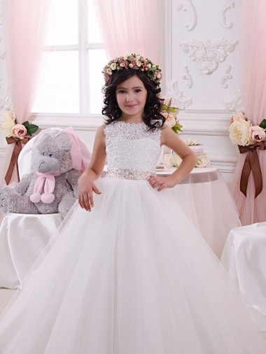 Chapel Train Sleeveless Tulle & Lace Ivory Ball Gown Flower Girl Dress Canberra