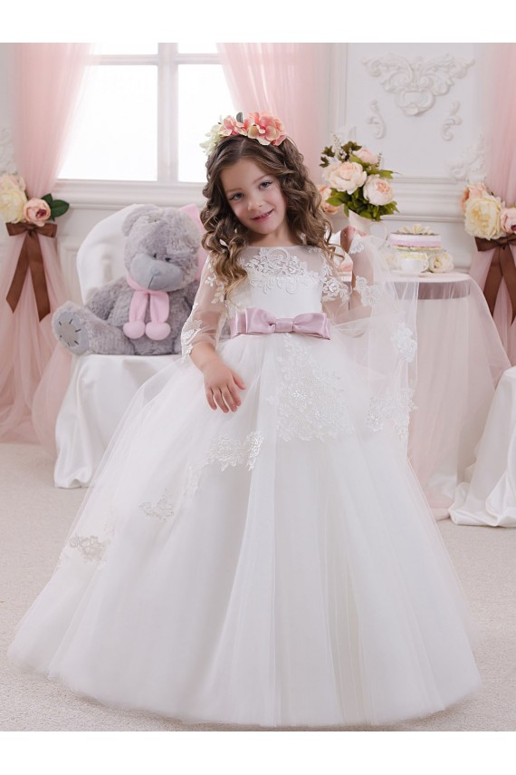 Chapel Train Sleeveless Tulle & Lace Ivory Ball Gowns Flower Girl Dress Canberra
