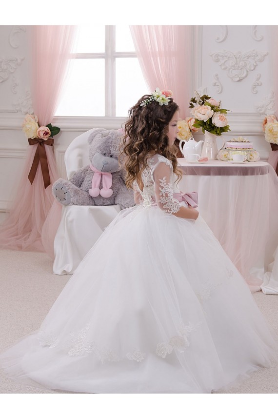 Chapel Train Sleeveless Tulle & Lace Ivory Ball Gowns Flower Girl Dress Canberra