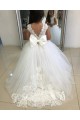 Chapel Train Sleeveless Tulle & Lace Ivory Bateau Neckline Ball Gown Flower Girl Dress Canberra