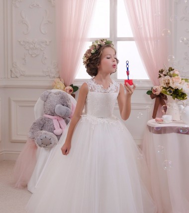 Long Sleeveless Tulle & Lace Ivory Ball Gown Little Flower Girl Dresses Canberra