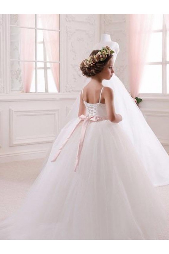 Chapel Train Sleeveless Tulle Ivory Ball Gown Flower Girl Dress Canberra