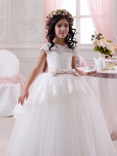 Long Sleeveless Tulle & Lace Ivory Ball Gown Flower Girl Dresses Canberra