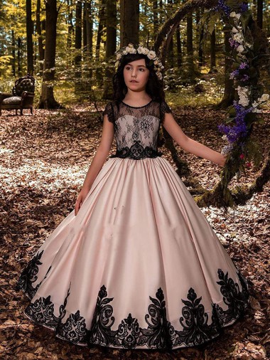 Long Sleeveless Satin & Lace Ivory Ball Gown Flower Girl Dress for Wedding Canberra