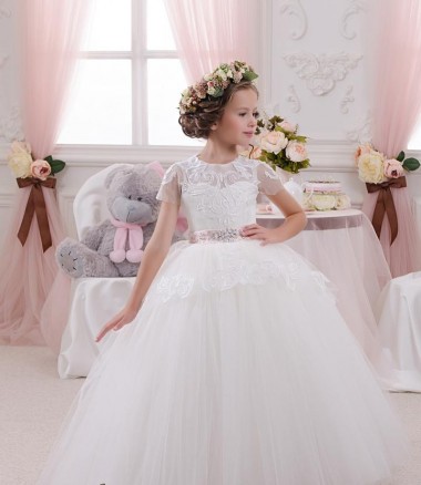 Long Sleeveless Tulle & Lace Ivory Ball Gown Flower Girl Dress Canberra