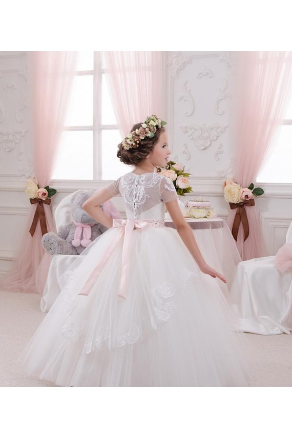 Long Sleeveless Tulle & Lace Ivory Ball Gown Flower Girl Dress Canberra